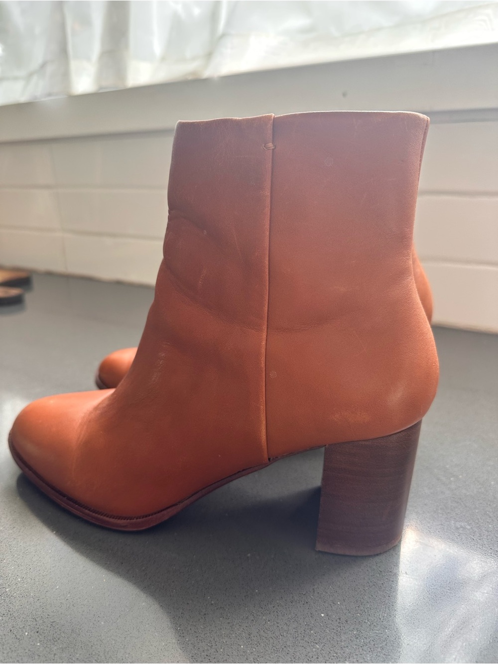 Madewell Chestnut Leather Block Heel Ankle Boots
